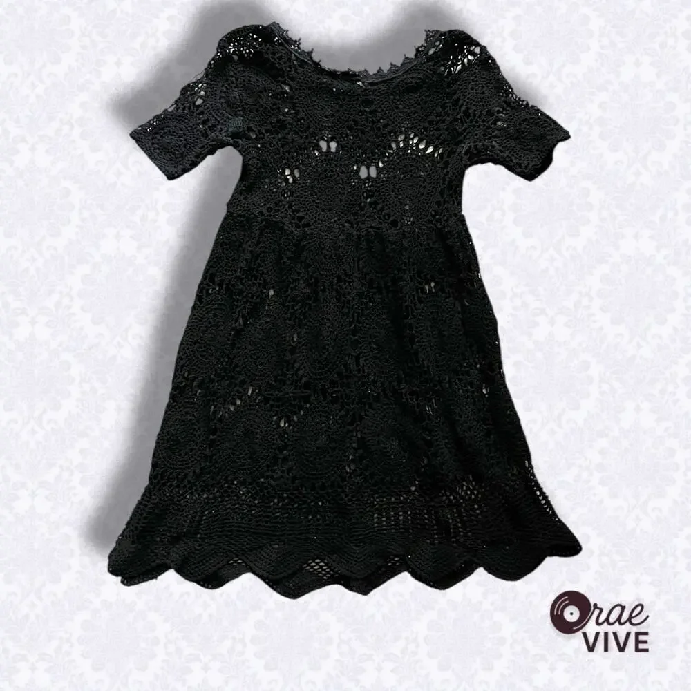 Vintage 90s Contempo Casuals Black Crochet Babydoll Dress Small XS Y2K Grunge - Picture 2 of 4